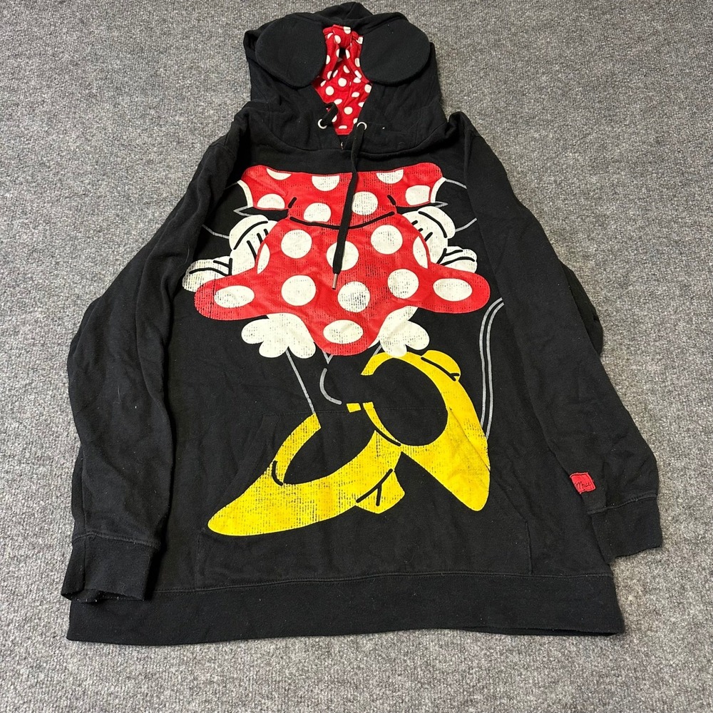 Disney Parks Hoodie Womens Size 1X Black Minnie Mouse 3D Ears Polka Dot Graphic
